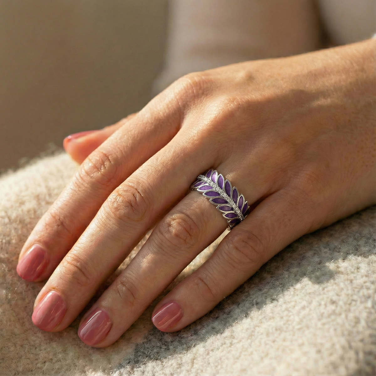 Purple Laurel Enamel Band Ring