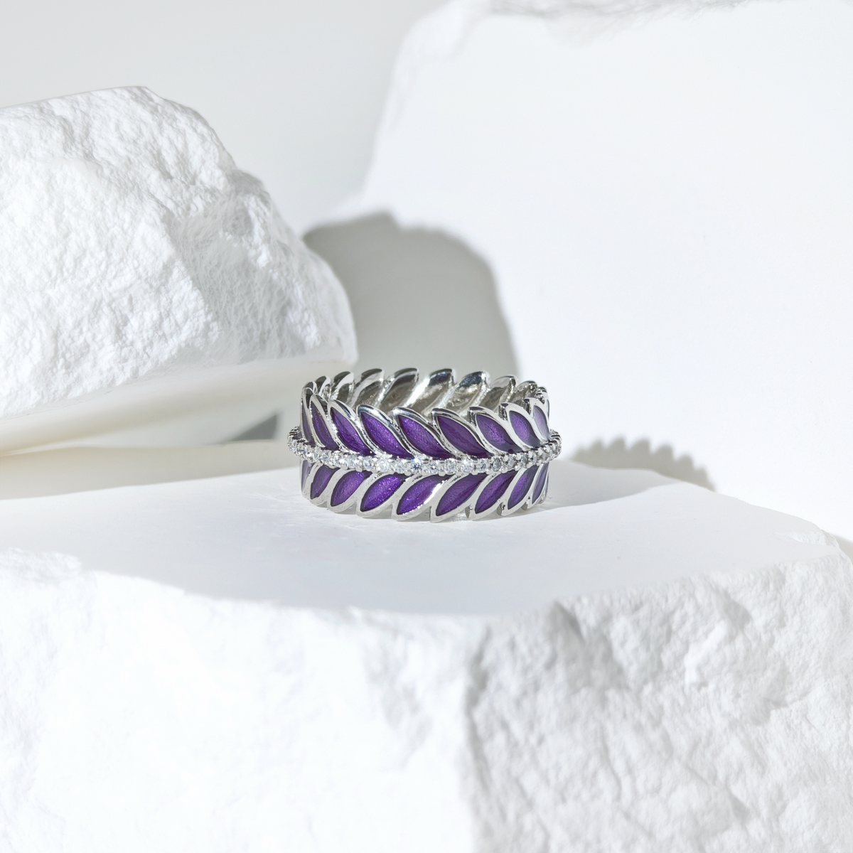 Purple Laurel Enamel Band Ring