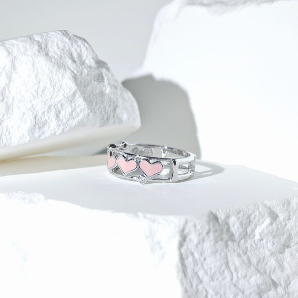 Pink Heart Enamel Band Ring
