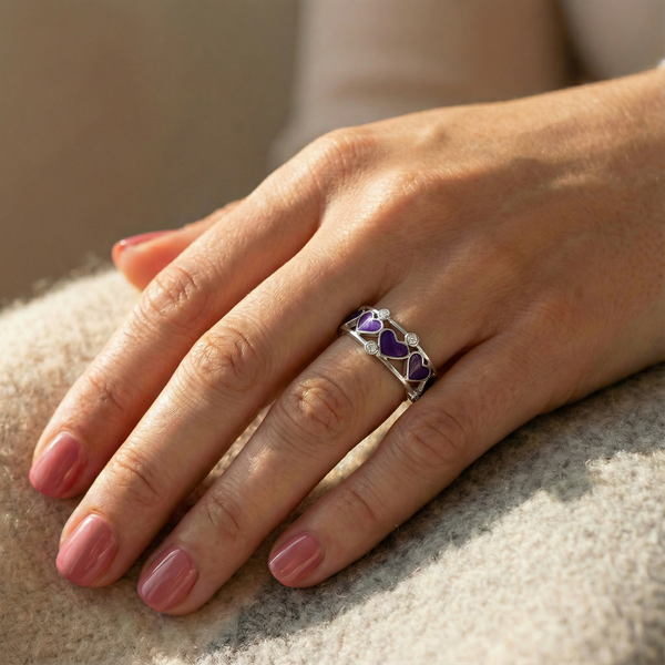 Purple Heart Enamel Band Ring
