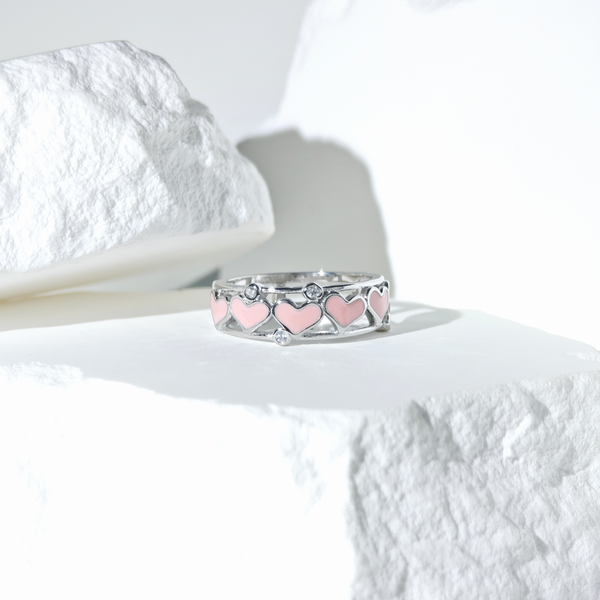 Pink Heart Enamel Band Ring