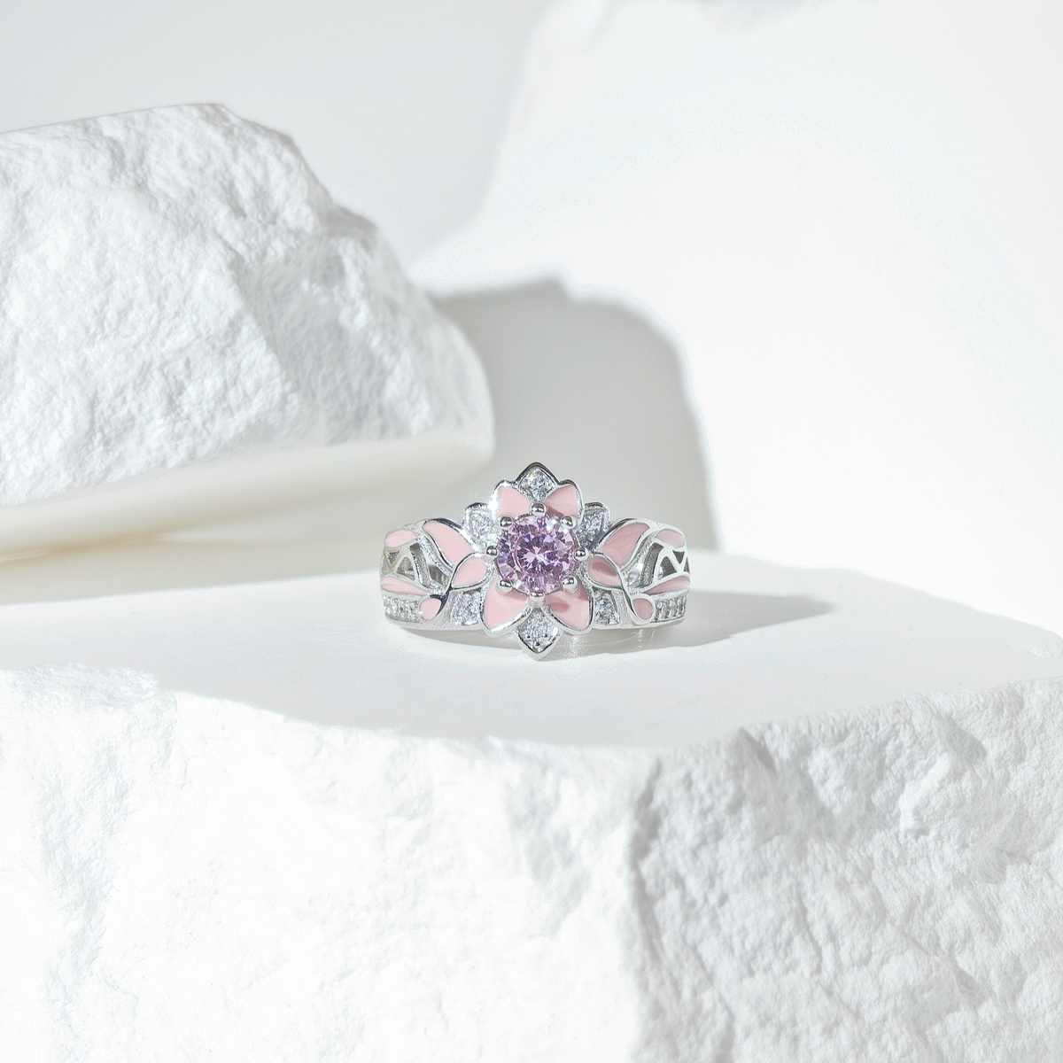 Rose Quartz Blooming Galaxy Ring