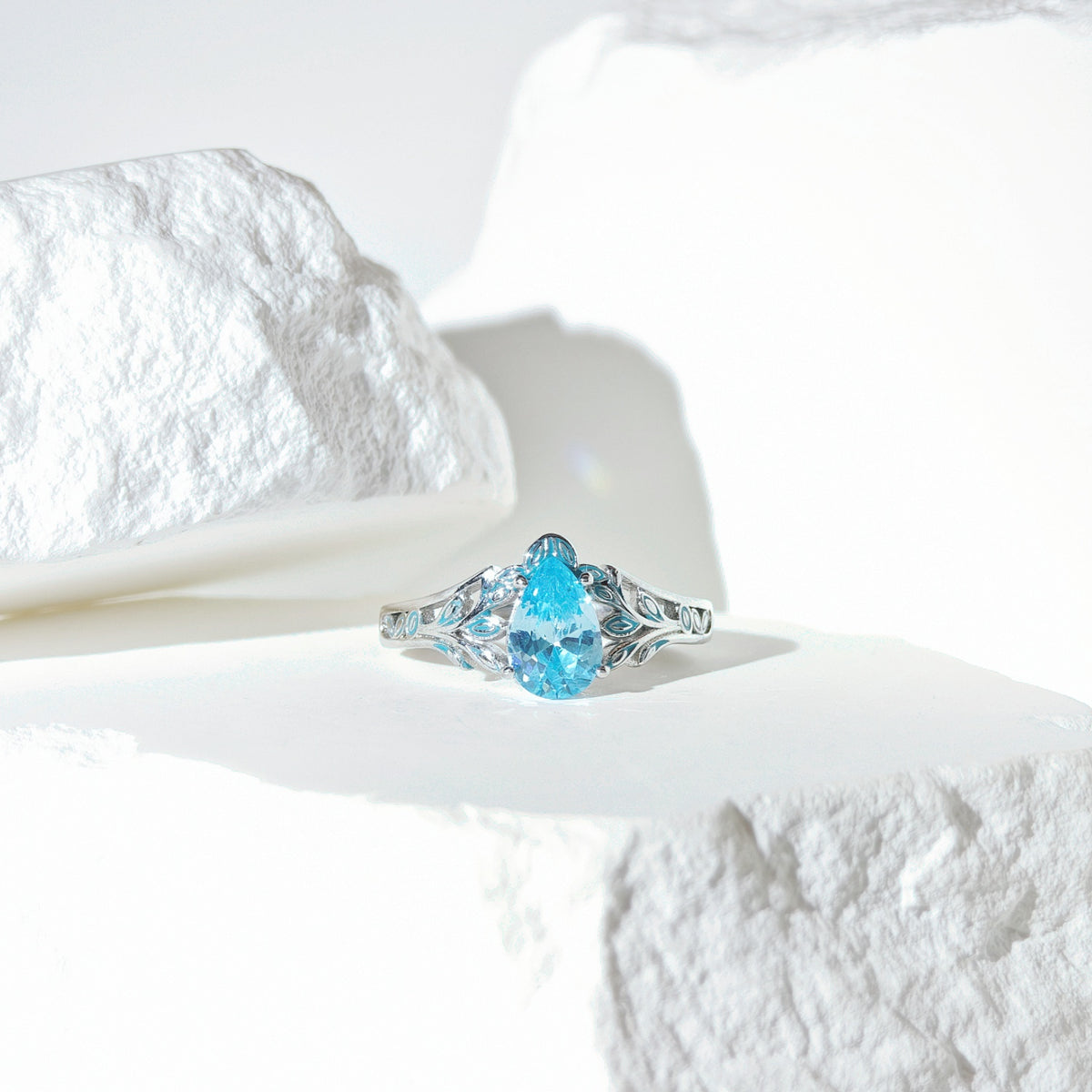 Aquamarine Luna Tear Ring