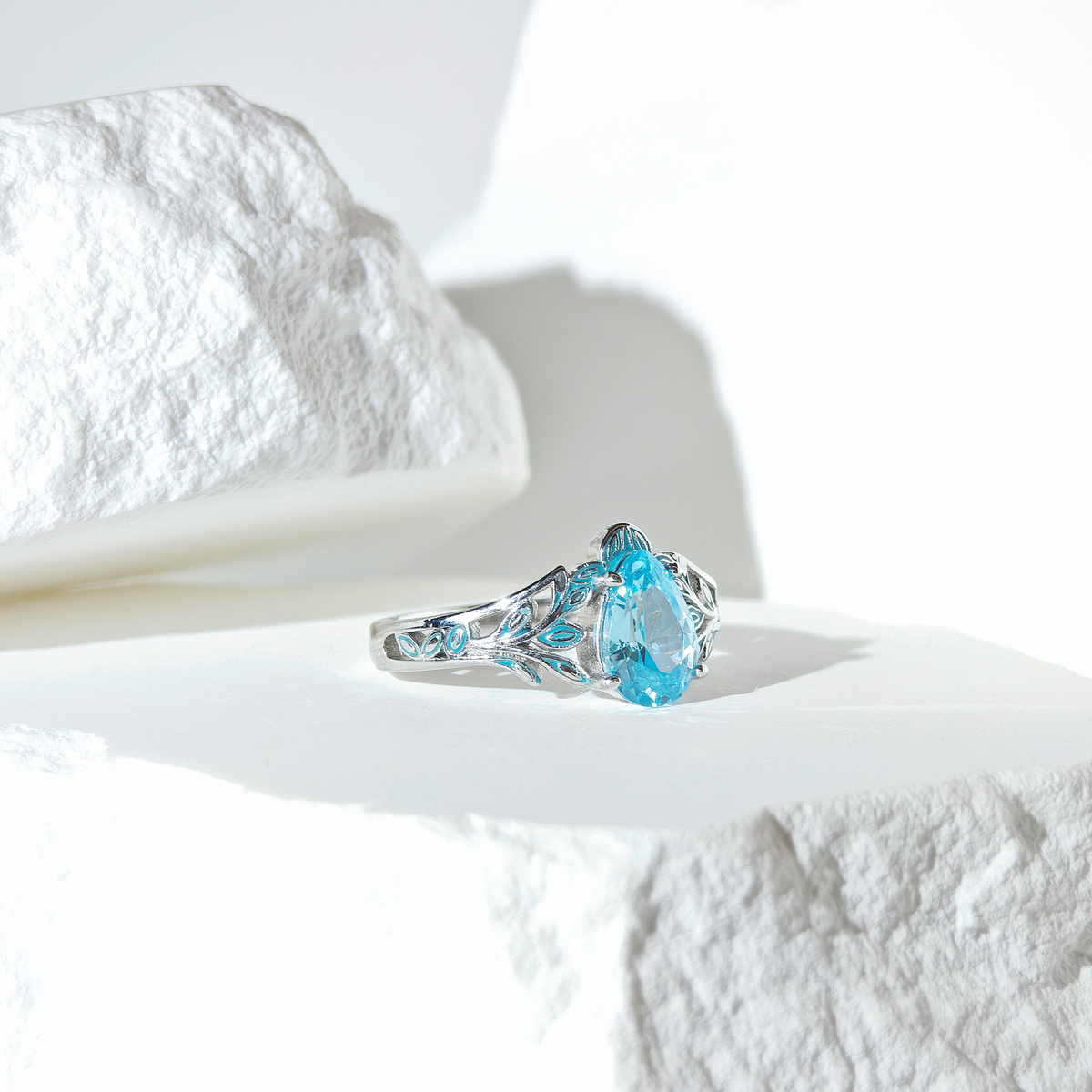 Aquamarine Luna Tear Ring