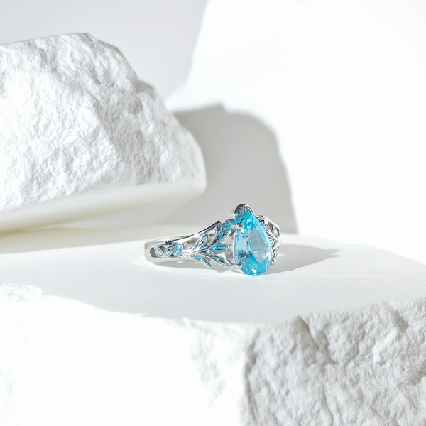 Aquamarine Luna Tear Ring