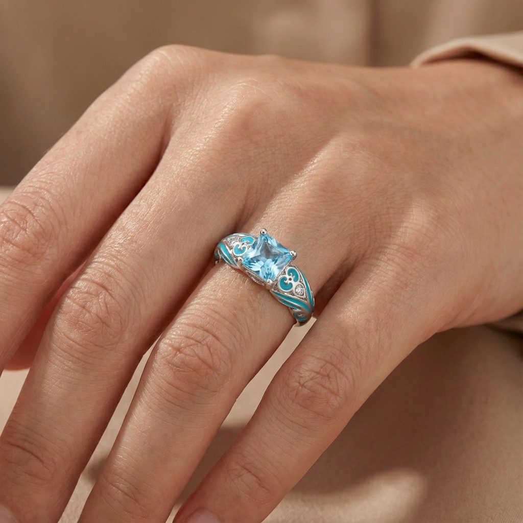 Aquamarine Winds of Grace Ring