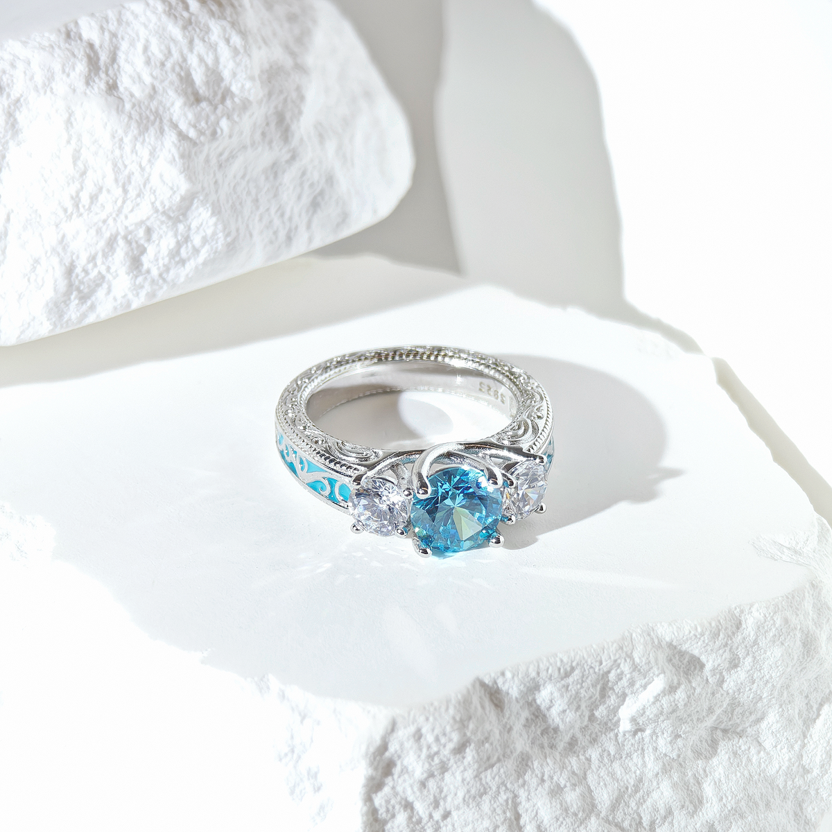 Aquamarine Trinity Grace Ring