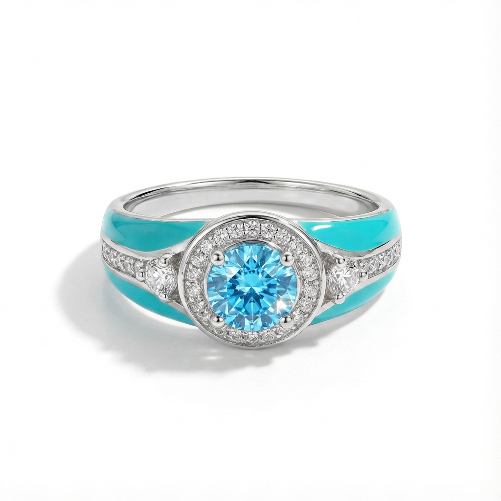 Aquamarine Halo Glow Ring