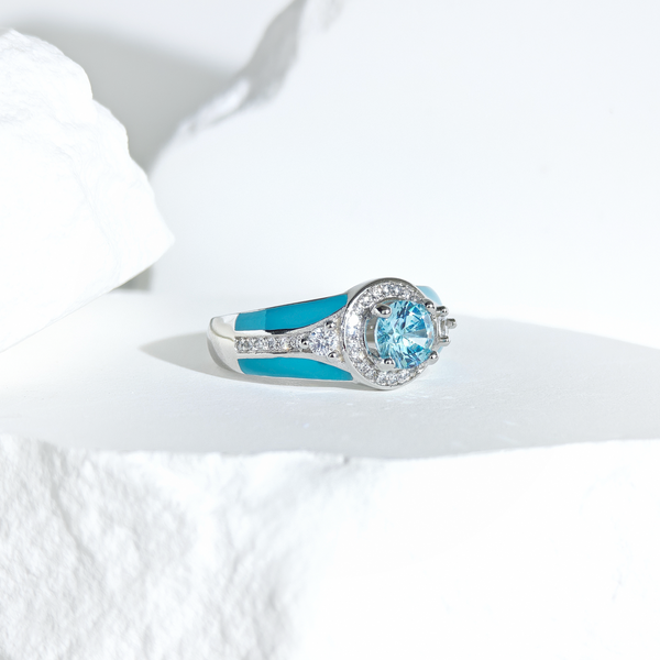 Aquamarine Halo Glow Ring