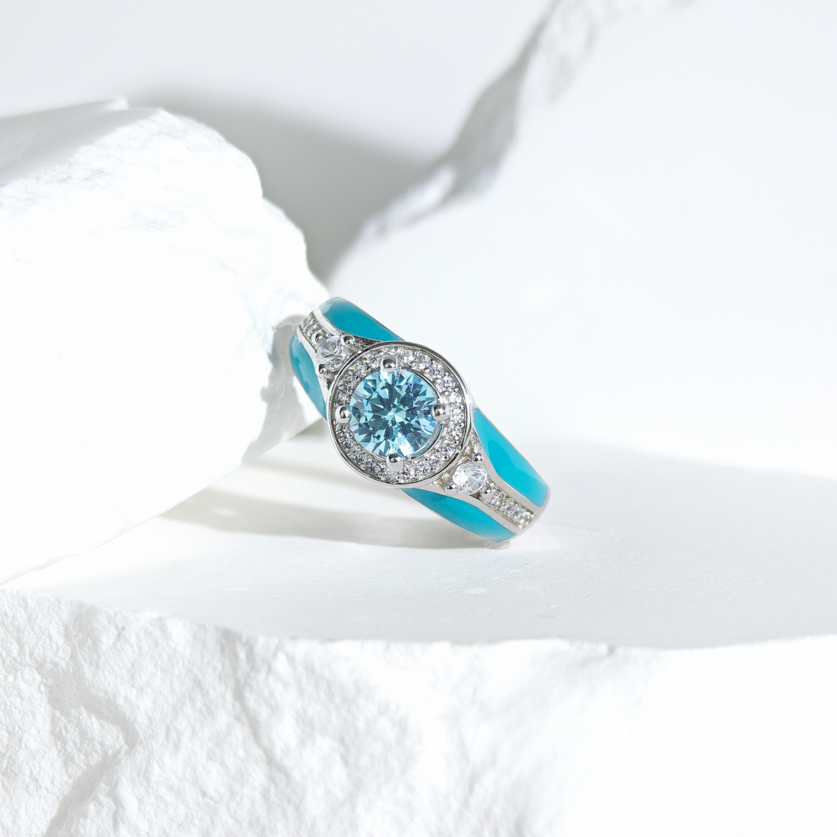 Aquamarine Halo Glow Ring