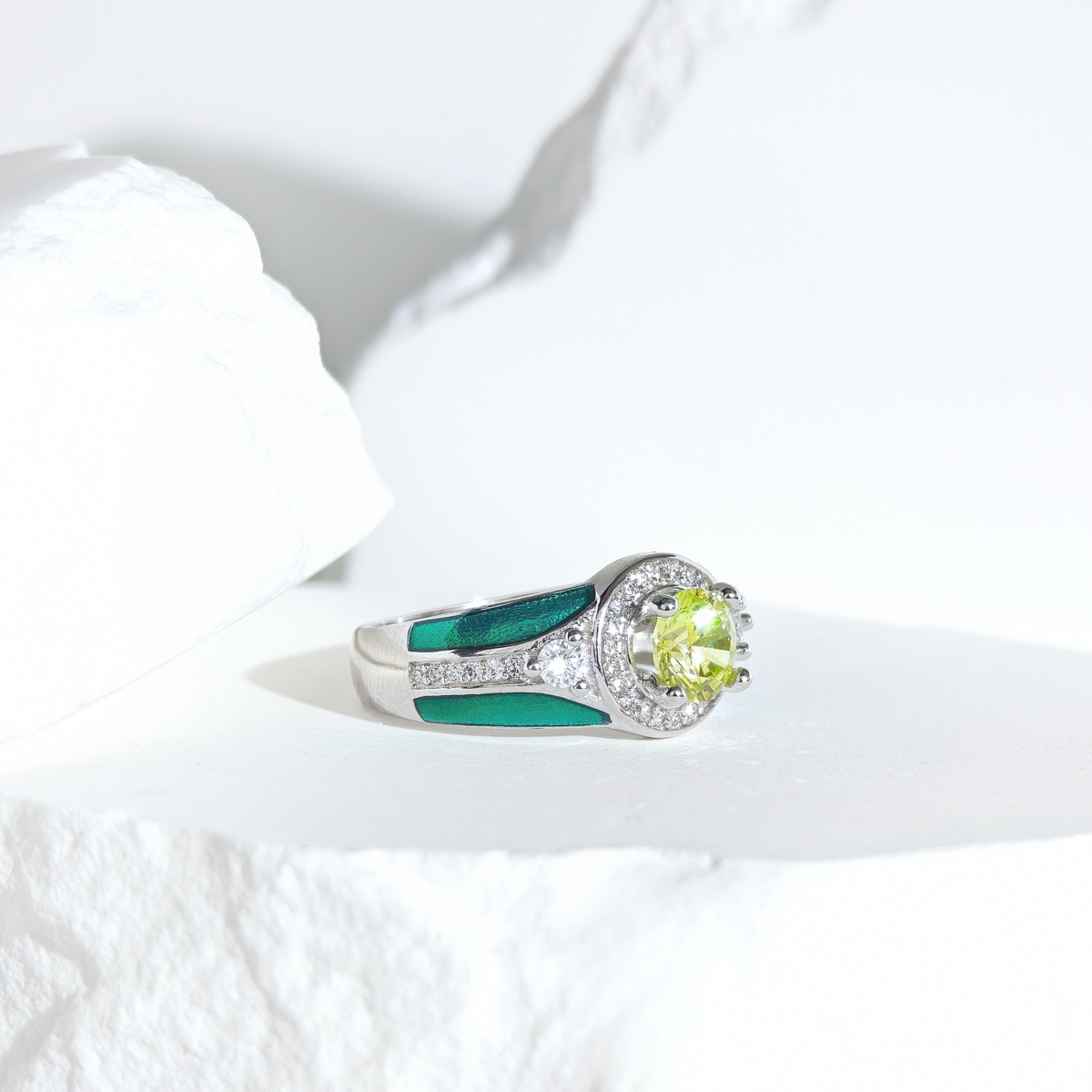 Peridot Halo Glow Ring
