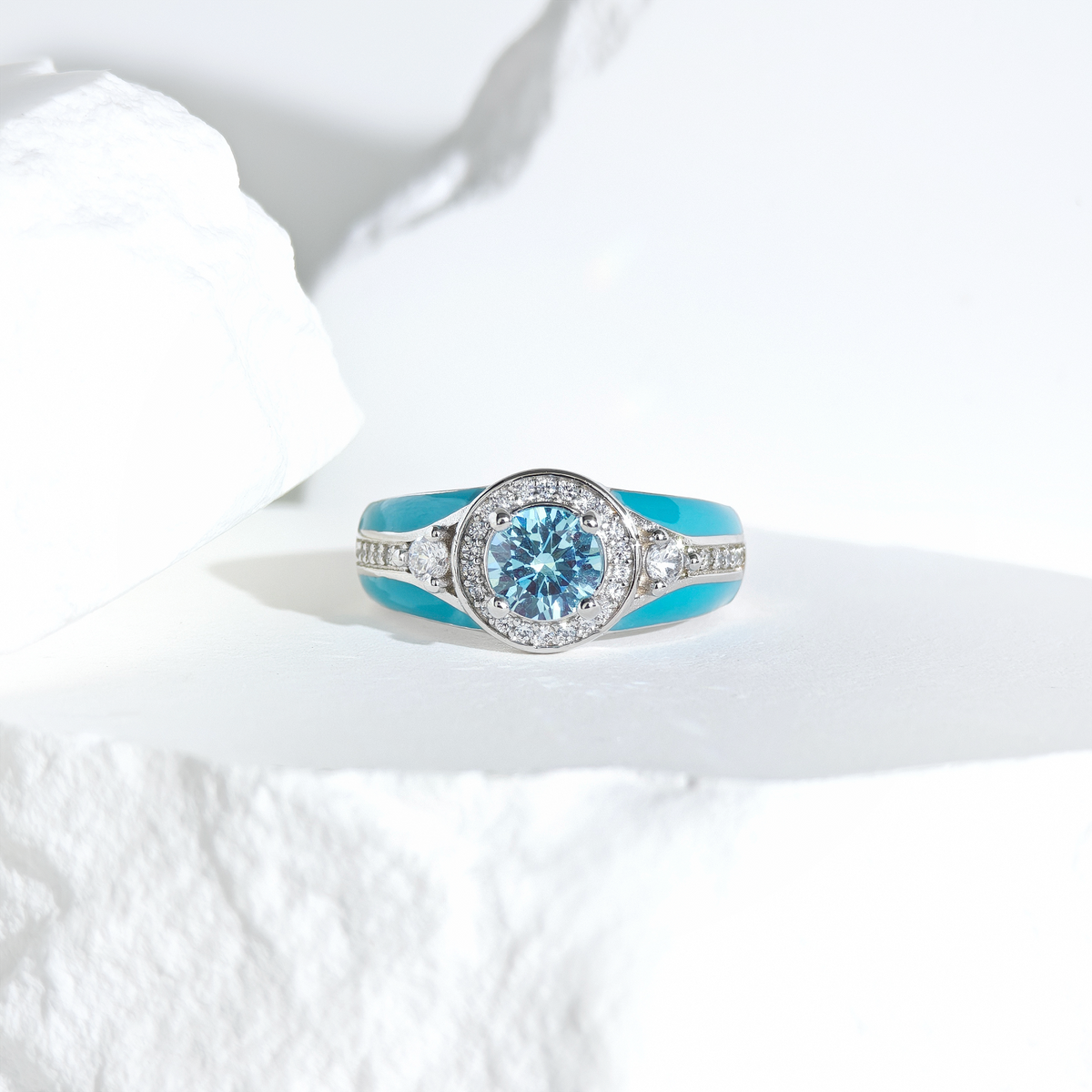 Aquamarine Halo Glow Ring