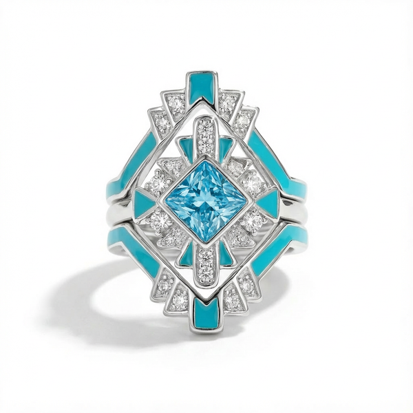 Aquamarine Eclipse Architect Ring Set