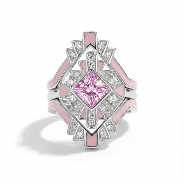 Rose Quartz Eclipse Architect Ring Set