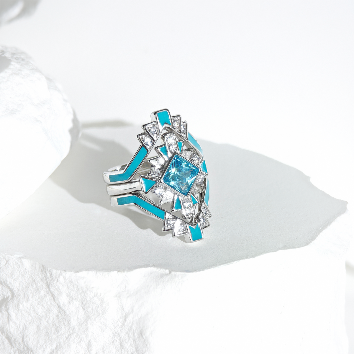 Aquamarine Eclipse Architect Ring Set