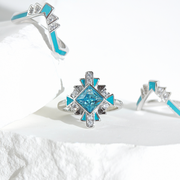 Aquamarine Eclipse Architect Ring Set