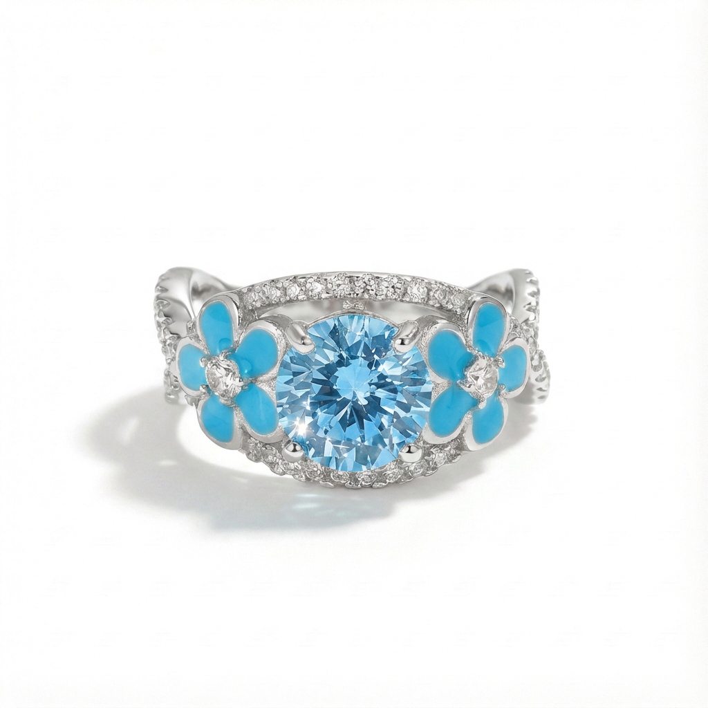 Aquamarine Starlit Blossom Ring