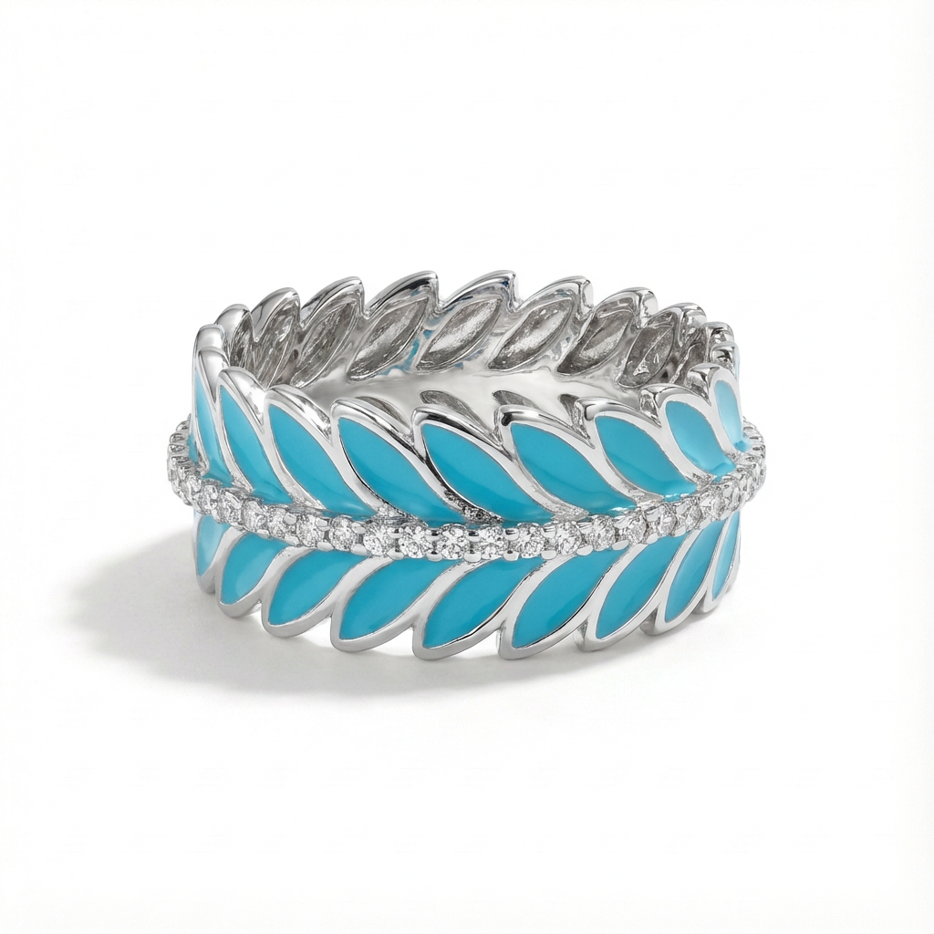 Blue Laurel Enamel Band Ring