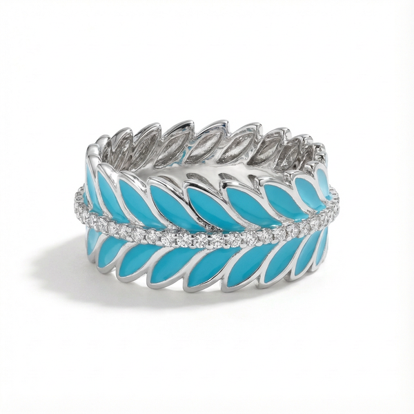 Blue Laurel Enamel Band Ring