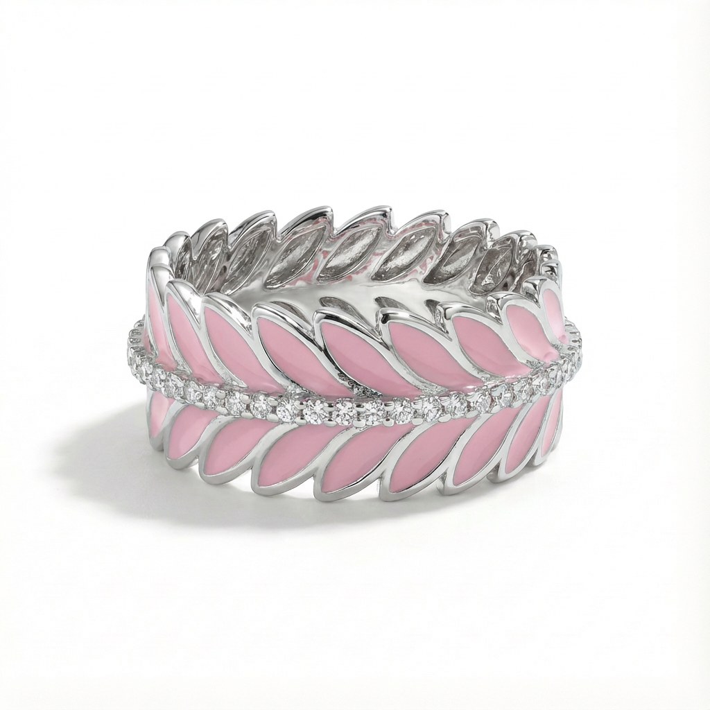 Pink Laurel Enamel Band Ring