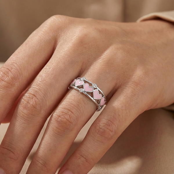 Pink Heart Enamel Band Ring