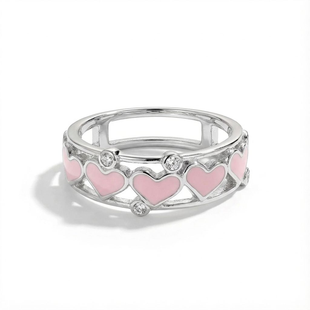 Pink Heart Enamel Band Ring
