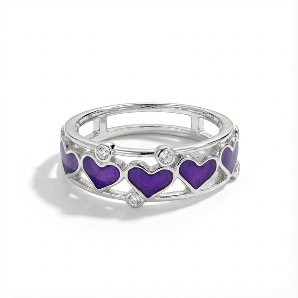Purple Heart Enamel Band Ring