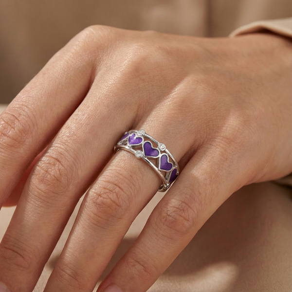 Purple Heart Enamel Band Ring