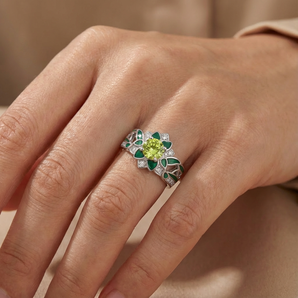 Peridot Blooming Galaxy Ring