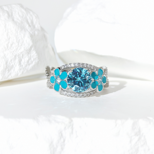 Aquamarine Starlit Blossom Ring