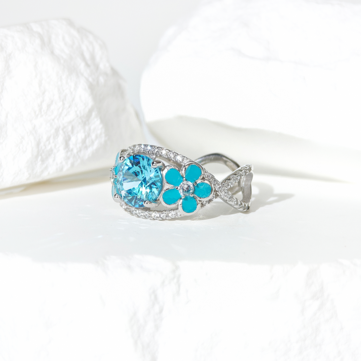 Aquamarine Starlit Blossom Ring
