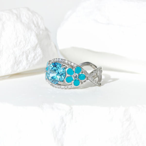 Aquamarine Starlit Blossom Ring
