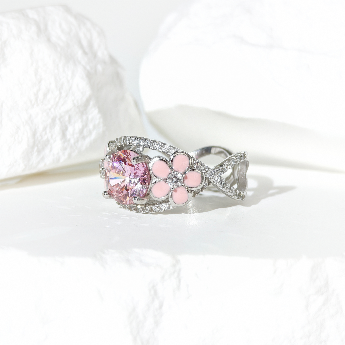 Rose Quartz Starlit Blossom Ring