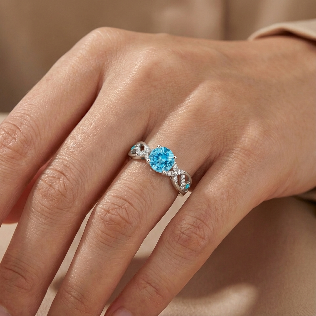 Aquamarine Twisted Bloom Ring