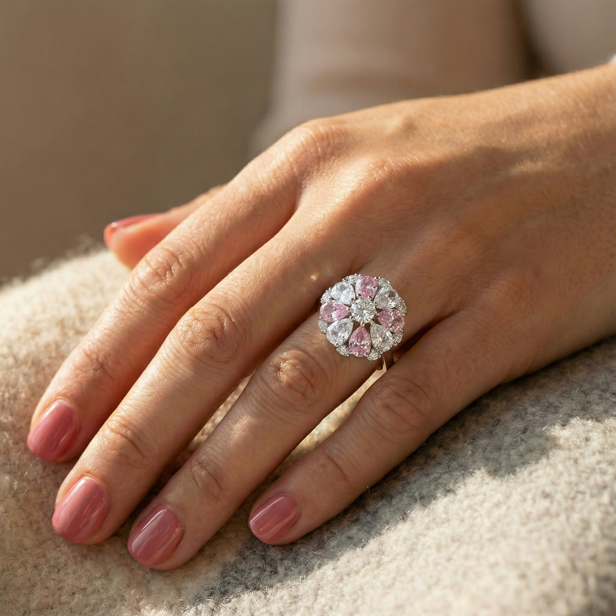 Rose Quartz Moonlight Garden Ring
