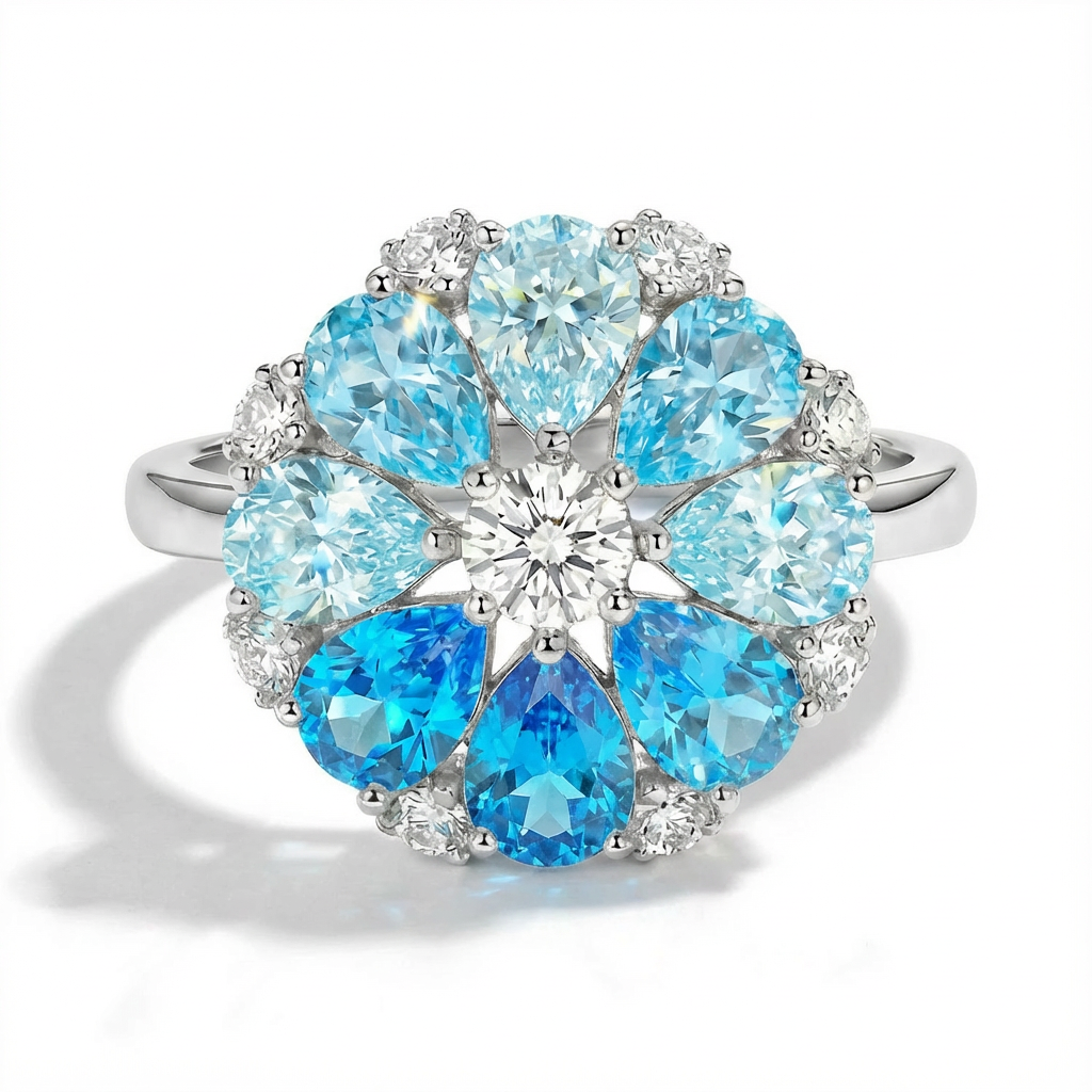 Aquamarine Moonlight Garden Ring