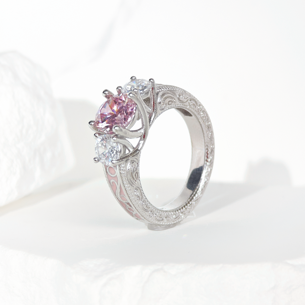 Rose Quartz Trinity Grace Ring