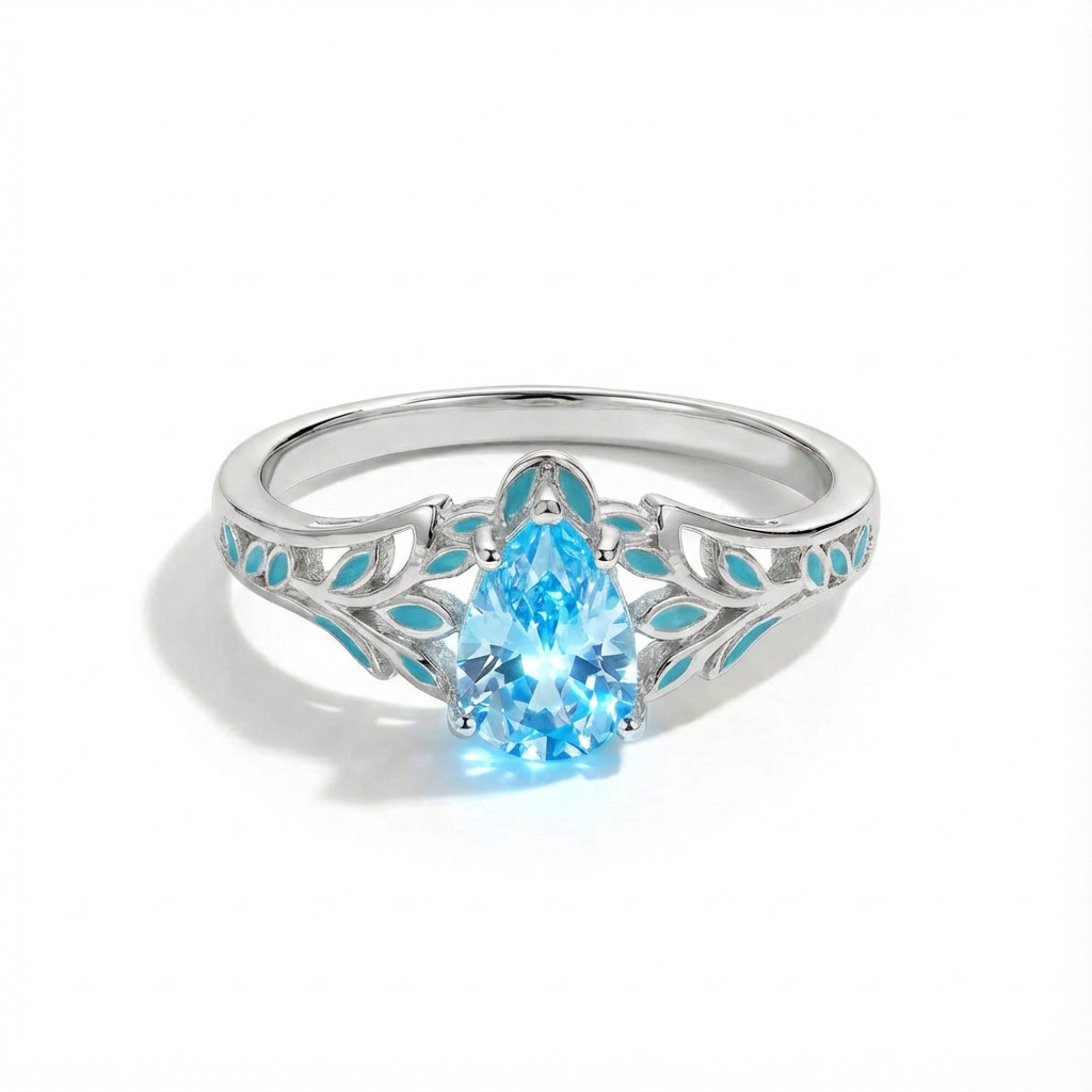 Aquamarine Luna Tear Ring