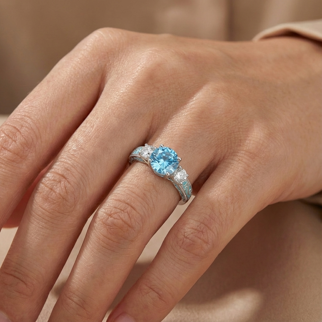 Aquamarine Trinity Grace Ring